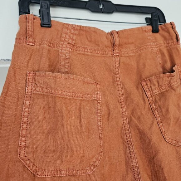 American Eagle Orange Wide Leg Trousers Pants High Waisted Rust Linen Women's 10 - Picture 8 of 10